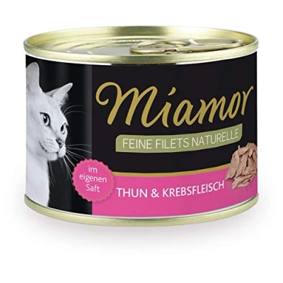 Abbildung von MIAMOR Feine Filets Naturelle Nassfutterfür ausgewachsene Katzen mit Filetstückchen im eigenen Saft. Fettarmes Ergänzungsfutter in der Dose ohne Zusätze 12x156g Thunfisch, Krebsfleisch &amp; Reis