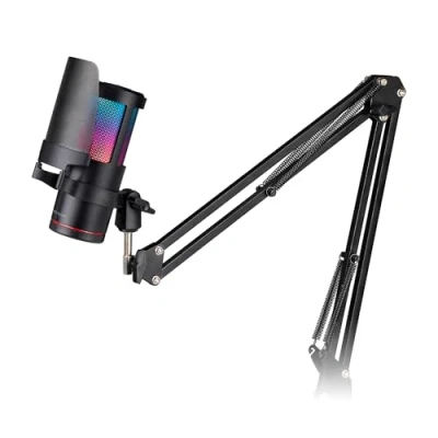 Abbildung von MARS GAMING MMIC SC, Professionelles Studiomikrofon, Hochwertiges ARGB Design, Hochauflösend 192Khz 24 bit, Omnidirektionaler Mechanischer Arm, Steuerungsrad, Metallgitter Popfilter, Schwarz