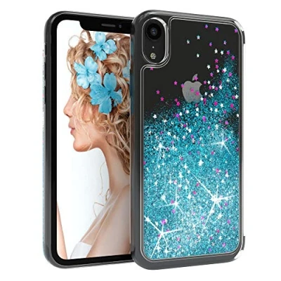 Abbildung von EAZY CASE Hülle kompatibel mit iPhone XR Schutzhülle Flüssig Glitzer, Handyhülle, Schutzhülle, Back Cover Glitter Flüssigkeit, aus TPU/Silikon, Transparent/Durchsichtig, Blau