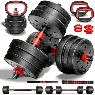 Abbildung von RE:SPORT 2 in 1 Hanteln Set mit Kettlebell 20kg Hantelset verstellbar Kurzhantel &amp; Langhantel Sternverschlüsse Verbindungsrohr