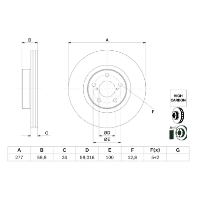 Abbildung von BOSCH 0 986 479 E69 Bremsscheibe 277 24 5 100 Belüftet beschichtet hochgekohlt SUBARU: Legacy Kombi, Impreza II Limousine, III Schrägheck