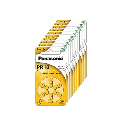 Abbildung von Panasonic PR10 Zink Luft Batterien für Hörgeräte, Typ 10, 14V, Hörgerätbatterien, 10 Packungen 60 Stück, Gelb