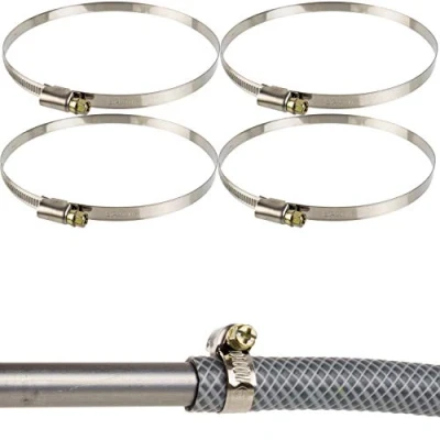 Abbildung von Schlauchschellen mit Schneckenantrieb, 4 Stück, Spannbereich Ø 120 140 mm, für 5&quot; Schläuche, W2 Edelstahl, Kreuzschlitz SW7, 9 mm Bandbreite, Fixierung von Wasserschlauch und Rohrstück Anschlüssen