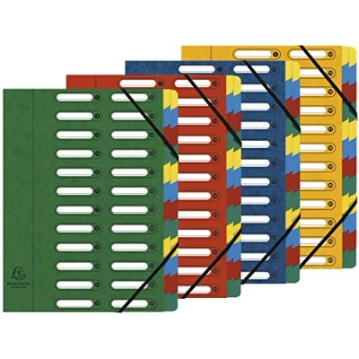 Abbildung von Exacompta 5324E Premium Ordnungsmappe Harmonika. Aus extra starkem Colorspan Karton DIN A4 24 Fächer und 2 Gummizüge mit Indexfenster dehnbarem Rücken Register Mappe 1 Stück Zufallsfarbe