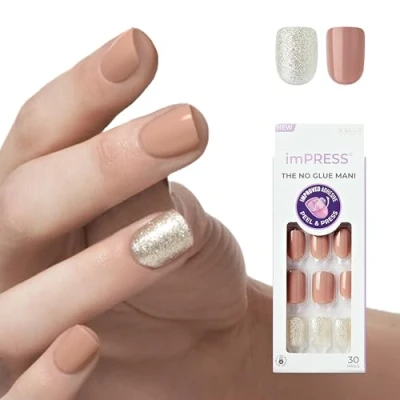 Abbildung von KISS imPRESS Press On Manicure, One More Chance, kurze Länge und quadratisch, mit PureFit Technologie, enthält Reinigungspad, Mini Feile, Manikürstäbchen 30 künstliche Nägel