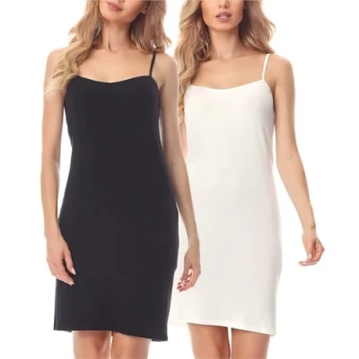 Abbildung von Merry Style Damen Unterkleid kurz Petticoat Knielänge einstellbare Träger 2Pack MS10 203(2Pack Schwarz/Ecru, XL)