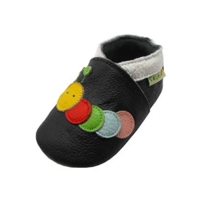 Abbildung von SAYOYO Caterpillars WeichesLeder Lauflernschuhe Krabbelschuhe Babyschuhe,6 12 Monate,M Schwarz Caterpillar