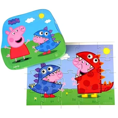 Abbildung von Peppa Pig Puzzle &amp; George ab 3 Deko enthält 24 Teile mit Illustrationen von Wutz und ihrem als Dinosaurier verkleideten Bruder