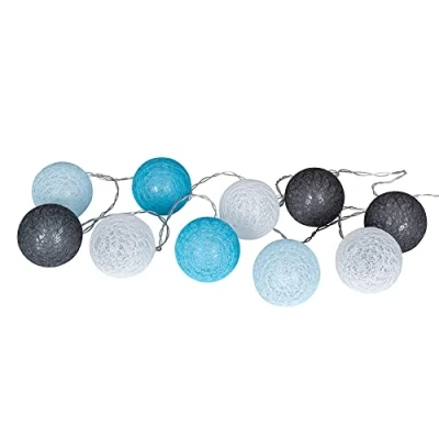 Abbildung von Levandeo® Lichterkette, 10er Lichterkette LED Ø6cm Kugeln Girlande Lampions Baumwolle Blau