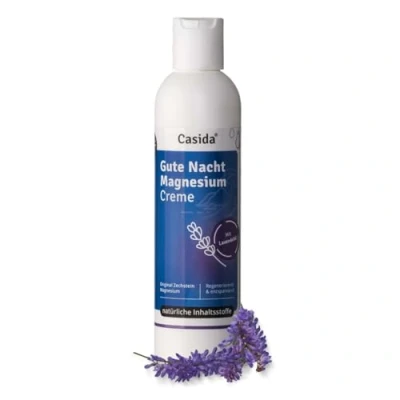 Abbildung von CASIDA® Gute Nacht Magnesium Creme Lotion mit originalem Zechstein &amp; naturreinem Lavendelöl für Entspannung und erholsameren Schlaf 200 ml aus der Apotheke