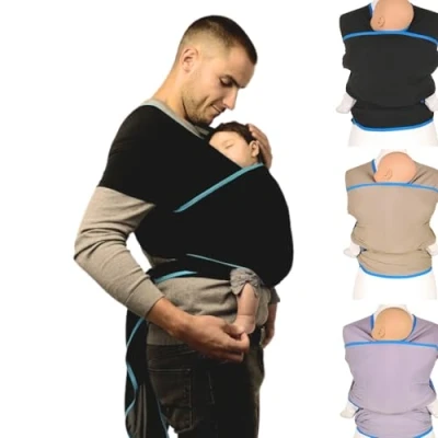Abbildung von Wuti Wrap elastisches Tragetuch, Tragetasche, Stilltuch für unterwegs, einfach zu binden, trocknet schnell nach Dusche oder Schwimmbad Neugeborene ab Geburt beige
