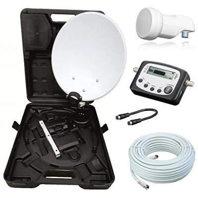 Abbildung von netshop 25 Camping SAT Koffer 40cm Spiegel + Single LNB 10m Kabel Digital Finder