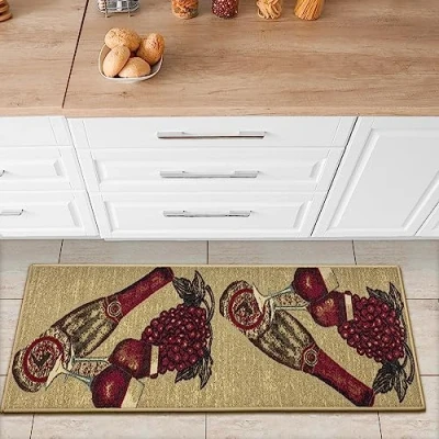 Abbildung von Ottomanson Siesta Kollektion Küchen Teppichläufer mit Gummirückseite und Wein Design, 50 cm x 150 cm, Beige