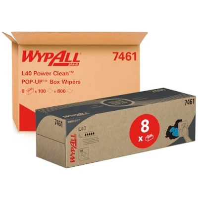 Abbildung von WypAll L40 Power Clean POP UP Wischtücher in der Zupfbox 7461 Wischpapier 8 Boxen x 100 weiße Reinigungstücher (insges. 800)