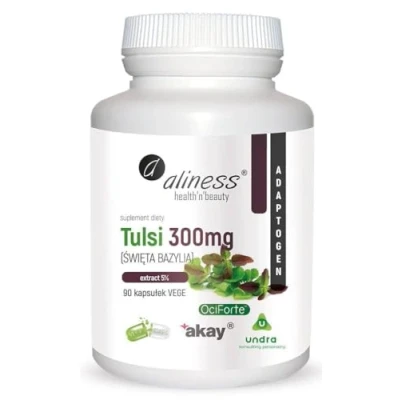 Abbildung von Aliness Tulsi 300mg (Der Heilige Basilius), Nahrungsergänzungsmittel mit Pflanzenextrakten, 90 kapseln