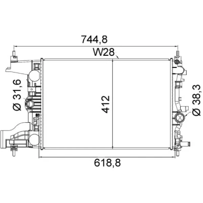 Abbildung von MAHLE ORIGINAL CR 2116 000S Kühler, Motorkühlung 580 382 18 Kühlrippen gelötet OPEL: Astra J Schrägheck, Sports Tourer, GTC