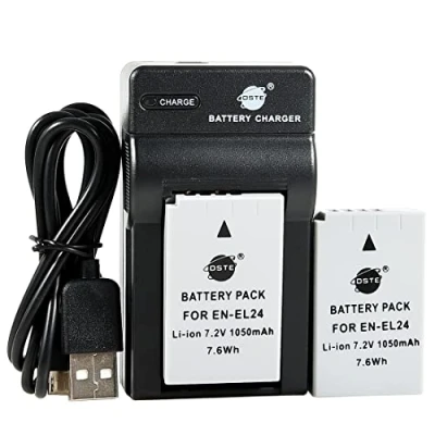 Abbildung von DSTE EN EL24 Li Ion Akku (2 Stück) und USB Ladegerät, kompatibel mit Nikon 1 J5