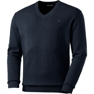 Abbildung von Otto Kern Pullover Herren mit V Ausschnitt, Strickpullover aus 100% Baumwolle, Bequemes Sweatshirt in Regular Fit Passform, Marine, Gr. 3XL
