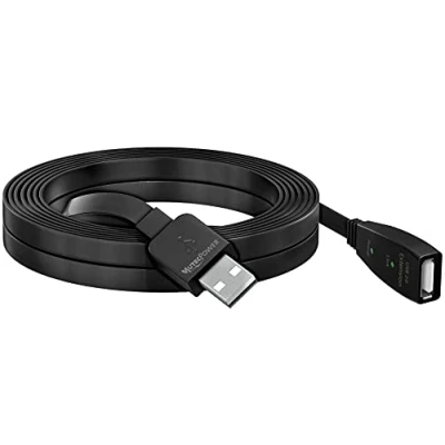Abbildung von MutecPower 10 m FLACHES USB 2.0 Kabel Stecker auf Buchse mit Verlängerung Chipsatz aktives Verlängerungskabel Repeater meter Schwarz Plat