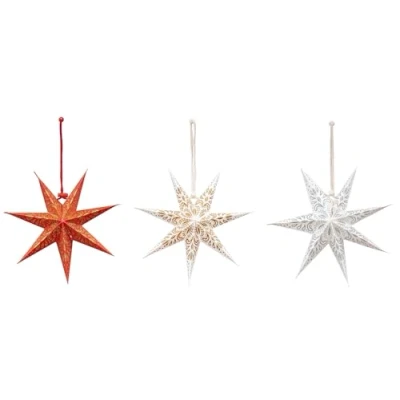 Abbildung von levandeo 3er Set Papierstern 7 Zacken 20cm Weihnachten Papier Deko Anhänger Weihnachtsdeko Dekoration Baumschmuck