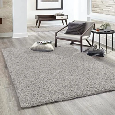Abbildung von VIMODA Hochflor Teppich Prime Shaggy Langflor Wohnzimmer Schlafzimmer Modern Farben, Farbe:Grau, Maße:140x200 cm