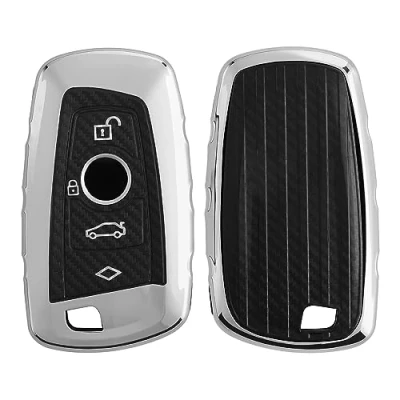 Abbildung von kwmobile Autoschlüssel Hülle kompatibel mit BMW 3 Tasten Funk (nur Keyless Go) Schlüsselhülle TPU Cover Hochglanz Silber