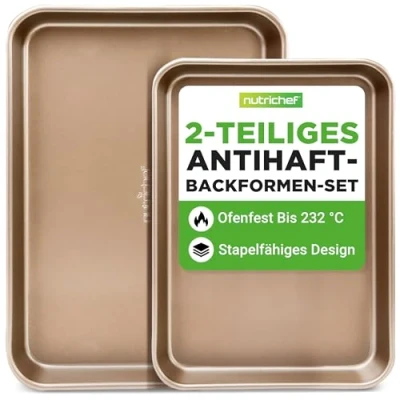 Abbildung von NutriChef Backbleche, Ofenblech Baking Tray, Oven Tray Antihaftbeschichtete Backofenblech als Kuchenblech oder Pizzablech Eckig, Backblech Set: 1x Groß (40x28 cm) und Klein (34x24