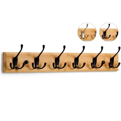 Abbildung von LARHN Garderobenhaken Holz Garderobenleiste mit 6 Haken in Schwarz 59 cm Kleiderhaken Wand Wandgarderobe für Flure, Garderoben, Schlafzimmer und Badezimmer