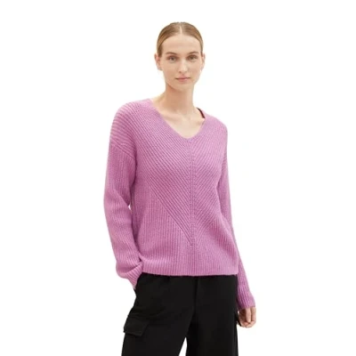 Abbildung von TOM Tailor Vneck Strickpullover, Damen, Größe: XL, Mauvy plum melange