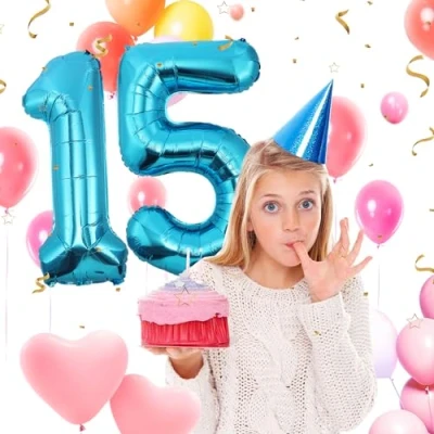 Abbildung von 15 Geburtstag Deko zahlen luftballon jahre Folienballon Blau für 15. Geburtstagsdeko Männer Frauen Ballon Zahl zum fliegt mit Helium 15.Geburtstagsparty 40&quot; 101cm