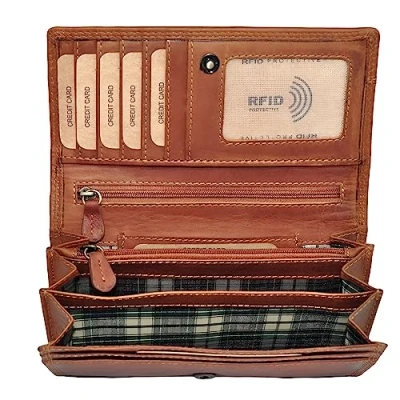 Abbildung von Benthill Geldbörse Damen Echt Leder Portemonnaie Frauen Geldbeutel RFID Schmal und Lang, Schutz Kartenfächer Münzfach Reißverschlussfach