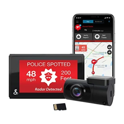 Abbildung von Cobra Smart Dashcam Autokamera + hinten Kamera QHD+ Video 1600P Auflösung, Sprachsteuerung, integriertes WiFi &amp; GPS, 16GB SD Karte, 3&quot; Display, gemeinsame Alarme, Notfall MayDay, Drive Smarter App