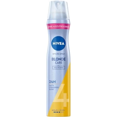 Abbildung von NIVEA Blonde Care Styling Spray, stärkendes Haarspray mit Panthenol &amp; Vitamin B3, Haarlack für strahlend blondes Haar 24h Halt (Haltestufe 4), veganes Pflegespray (250 ml)