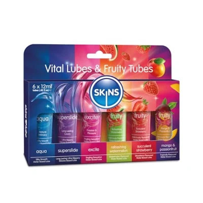 Abbildung von SKINS Condoms Gleitgel Vital &amp; Fruity Tubes, 6 Tuben mit je 12ml, tlg., verschiedene Sorten im Sortiment