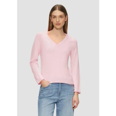 Abbildung von s.Oliver Feinstrickpullover mit V Ausschnitt und Rollkante am Saum zartrosa 36