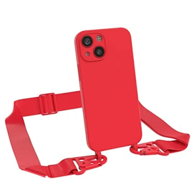 Abbildung von EAZY CASE Premium Silikon 2 in 1 Handykette kompatibel mit iPhone 13 Mini Handyhülle Umhängeband, Handykordel Silikonhülle, Hülle Band, Kette für Smartphone, Rot