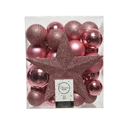 Abbildung von Kaemingk Weihnachtskugeln Kunststoff 5 8cm mit Christbaumspitze Stern 33er Set bruchsicher rosa pink