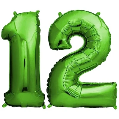 Abbildung von envami® Deko 12 Geburtstag Junge Grün 101CM Ballon Zahl Luftballon 12. Zahlen Geburtstagsdeko Folienballon Jahre Helium
