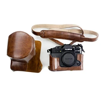 Abbildung von kinokoo Tasche für Fujifilm X T30 II T20 T10, Schutzhülle aus PU Leder Fuji XT10 XT20 XT30 Kamera mit 16 50 mm Objektiv verstellbarem Schultergurt Kaffee