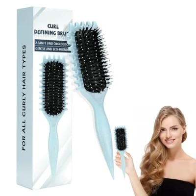 Abbildung von Pavlleen Curl Hair brush, Lockenbürste, Lockige Haarbürste, Define Styling Wildschweinborsten Curling zum Kämmen und Formen, reduziert Ziehen Locken Trennung (Blau)