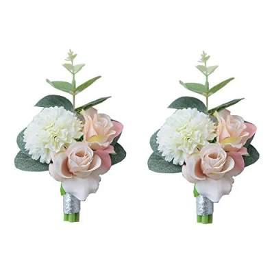 Abbildung von Shiwaki 2 Stück Hochzeits Dekoration Mädchen Brautjungfer Knopfleiste, Ball, Party, Corsage, für Hochzeit, Geschenk (Rosa)
