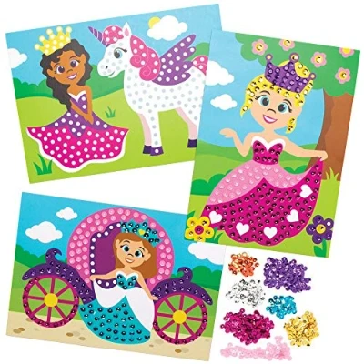 Abbildung von Baker Ross AX129 Prinzessinnen Pailletten Kits, kreatives Kunst und Bastelzubehör für Kinder zum Basteln Dekorieren (4 Stück), Gelb