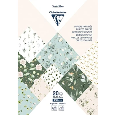 Abbildung von Clairefontaine 95545C Block mit bedrucktem Papier DIN A4 (21x29,7cm), 20 Blatt Motiven 160g + 1 kreative Idee, Romantik,