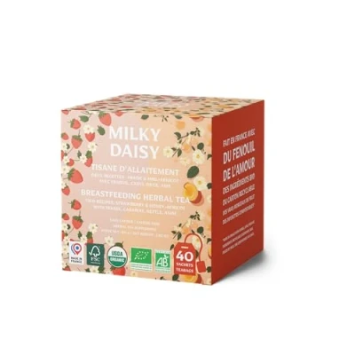 Abbildung von Milky Daisy Bio Kräutertees, 40 Infusetten, Erdbeere &amp; Aprikosen Honig, mit Fenchel, Anis, Kümmel und Brennnessel Stimulierender Aufguss für Mütter