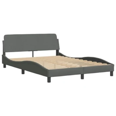 Abbildung von vidaXL Bettgestell, Polsterbett Bett mit Kopfteil, Bettrahmen Lattenrost für Schlafzimmer, Schlafzimmerbett Doppelbett, Dunkelgrau 120x200cm Stoff