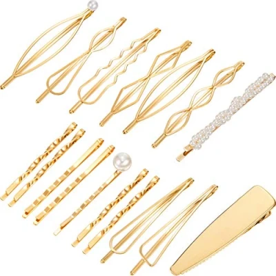 Abbildung von Yaomiao 17 Stück Goldenes Haarnadel Set Geometrische Haarspangen Metall Gold Dekorativer Haarschmuck Haarklammer Accessoires für Frauen Hochzeit Party