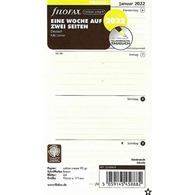 Abbildung von Filofax Personal 1 Woche auf 2 Seiten cotton cream (deutsch)2022