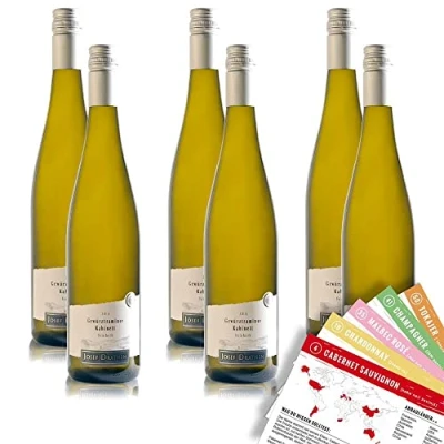 Abbildung von J.Drathen Gewürztraminer Kabinett QmP, feinherb, sortenreines Weinpaket + VINOX Winecards (6x0,75l)