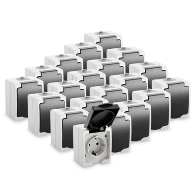Abbildung von greate 20x Aufputz Steckdose 1fach für Feuchtraum AP mit Klappdeckel IP44, 250V, 16A, 2 polig Steckdosen, Aufputzdose Außenbereich, Aufputzsteckdose 1fach, Außen