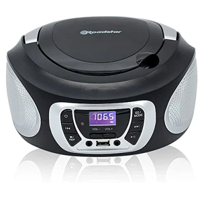 Abbildung von Roadstar CDR 365U/SL Tragbarer Radio CD Spieler Digital FM PLL, Boombox Spieler, R, RW, MP3, USB Anschluss, Stereo, AUX IN, Kopfhörerausgang, Schwarz/Silber